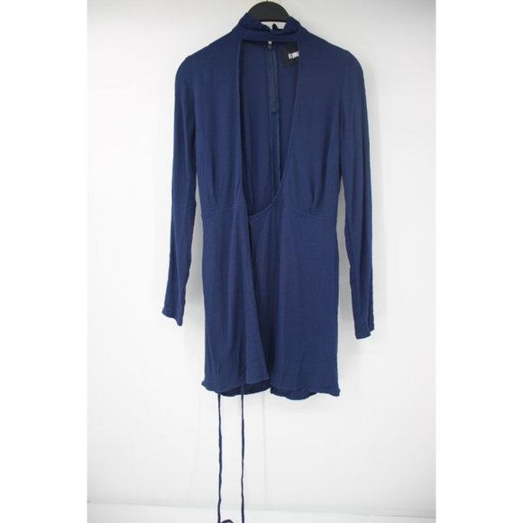 reformation Women's S/M Wrap around mini dress blue long sleeve back zip - Picture 1 of 9
